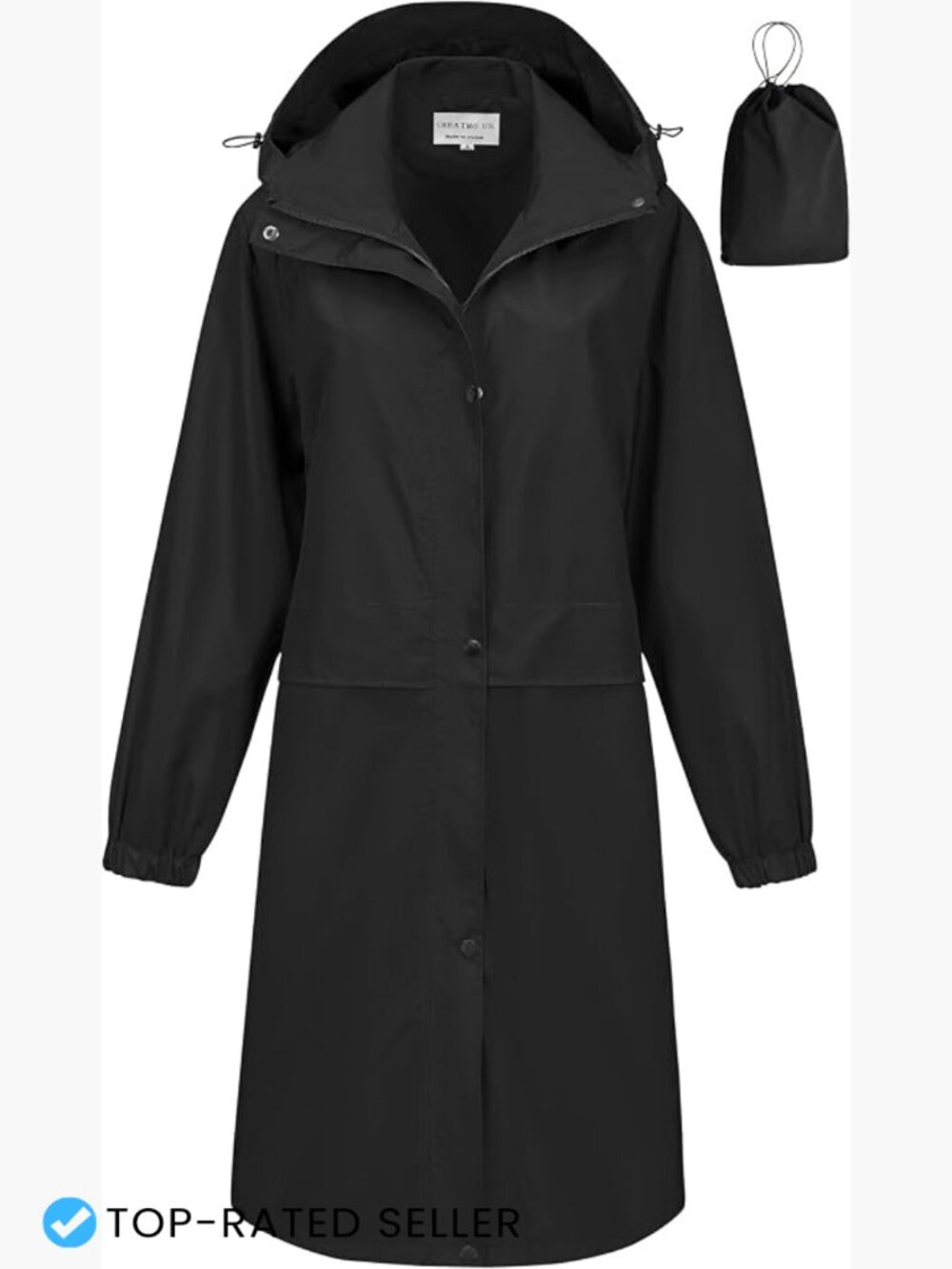 Long Waterproof Rain Coat Lightweight Packable Windbreaker Removable Hood
